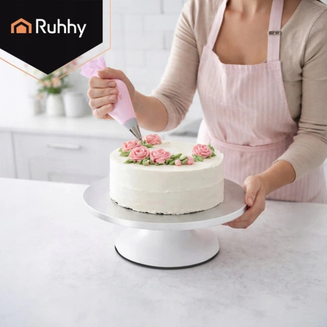 Подставка для торта вращающаяся Ruhhy 30 см нержавеющая сталь, для сервировки, декора и изготовления тортов (27428)
