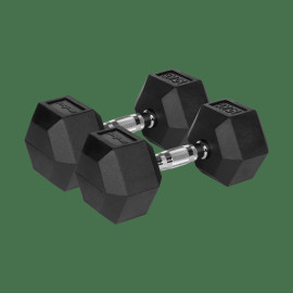 Гантелі Rebel RBA-2325-15 HEX 2x15 кг з гумовим покриттям, чавунні для силових тренувань