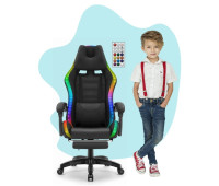Геймерське крісло Hell's Chair HC-1039 2.0 LED RGB Black тканина для дітей