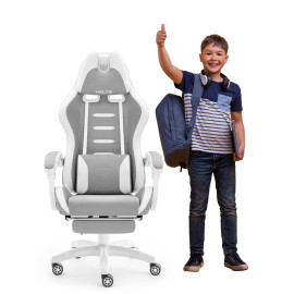Геймерське крісло Hell's Chair HC-1039 2.0 Grey White дитяче тканина