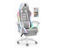 Геймерське крісло Hell's Chair HC-1039 2.0 LED RGB Grey White тканина