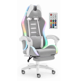 Геймерське крісло Hell's Chair HC-1039 2.0 LED RGB Grey White тканина