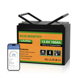 Літій-залізо-фосфатний акумулятор ECO-WORTHY 12.8V 100Ah LiFePO4 Bluetooth