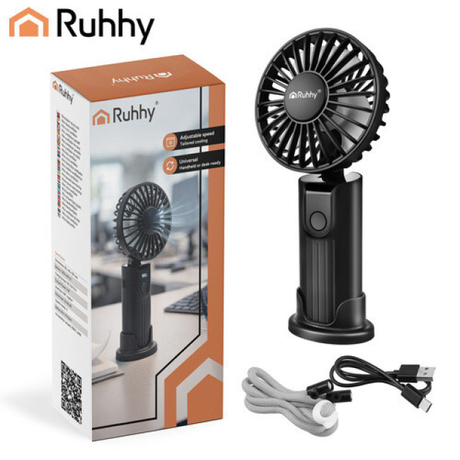 Міні-вентилятор Ruhhy 27781 - портативний, USB-C, 2400 мАч, 4 швидкості, чорний