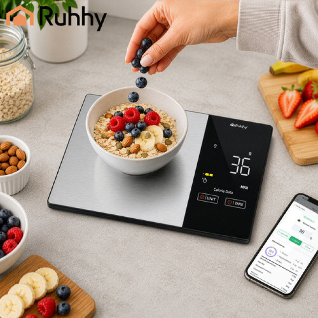 Кухонні ваги Ruhhy 24632 Bluetooth, до 5 кг, LED-дисплей, аналіз харчування