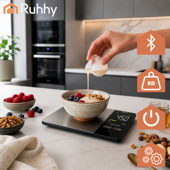 Кухонні ваги Ruhhy 24632 Bluetooth, до 5 кг, LED-дисплей, аналіз харчування