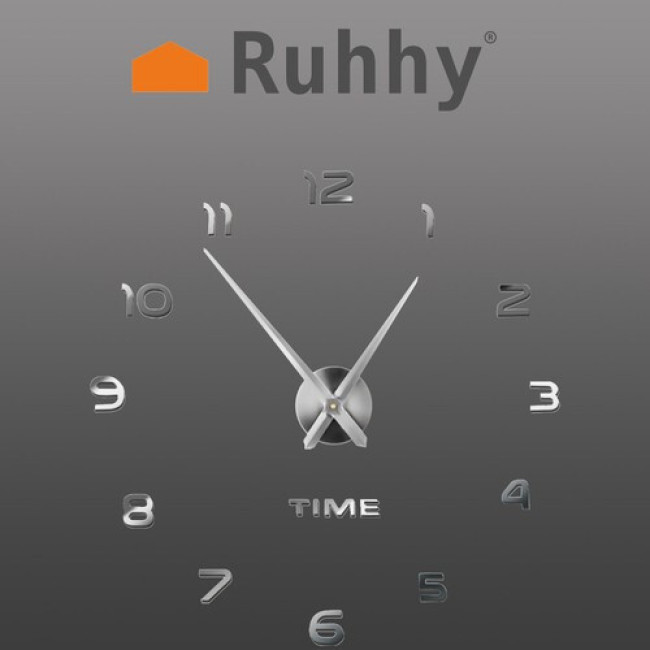 Настінні годинники Ruhhy 22143 - дзеркальні, 60–130 см, сріблясті, 3D