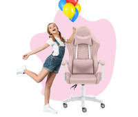 Геймерське крісло Hell's Chair HC-1000 Kids Pink White, велюр