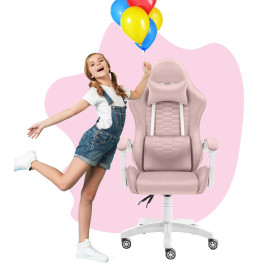 Геймерське крісло Hell's Chair HC-1000 Kids Pink White, велюр
